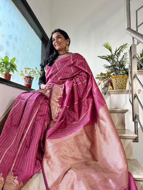 Onion pink banarasi katan silk saree