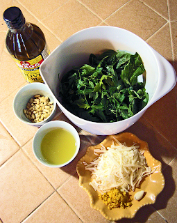 Ingredients for Pesto Dressing Ready to Blend