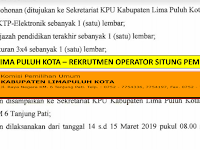 Penerimaan Tenaga Kontrak Operator Situng KPU Kab Lima Puluh Kota terakhir besok 15 Maret 2019