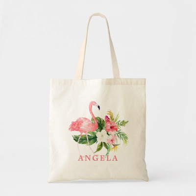  Flamingo Tropical Floral Bridesmaid Favor Tote Bag