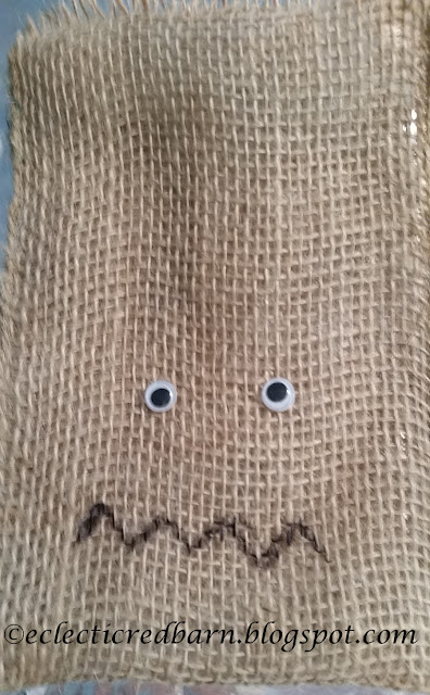 Eclectic Red Barn: Burlap Treat Bag with eyes added