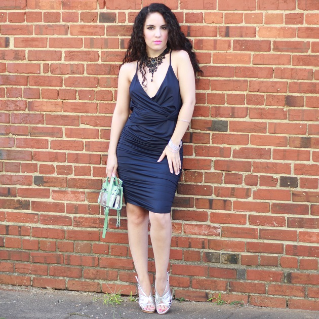 Tobi Navy Blue Ruched Dress