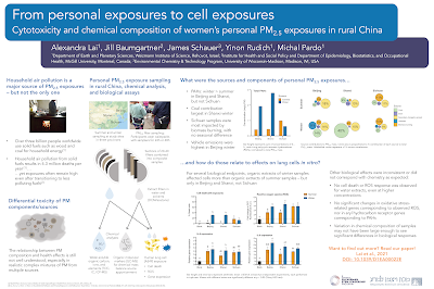 Poster titled, "From personal exposures to cell exposures Cytotoxicity and chemical composition of women’s personal PM2.5 exposures in rural China"