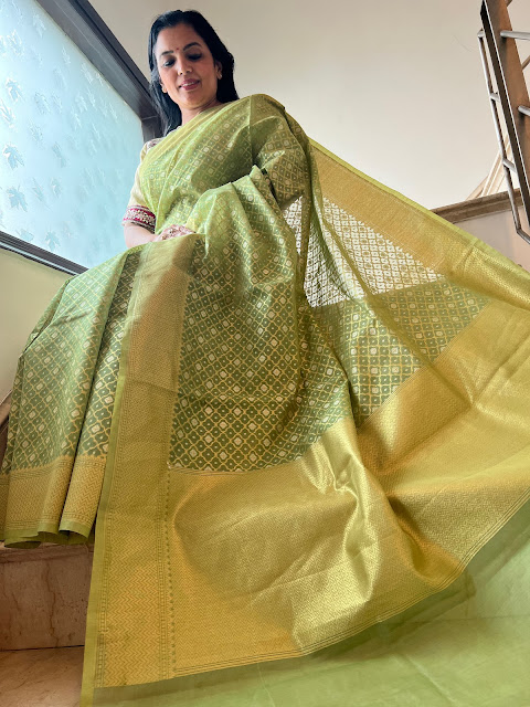 Unveiling the Splendor of Olive Green Cotton Zari Jaal Saree