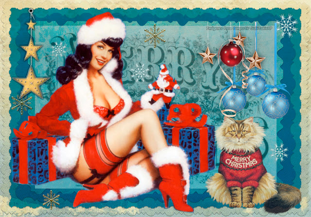 Wallpaper Santa Claus Girl Pin Up