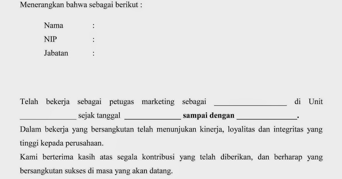 Contoh Surat Pengalaman Kerja - Paklaring  Wisanggeni