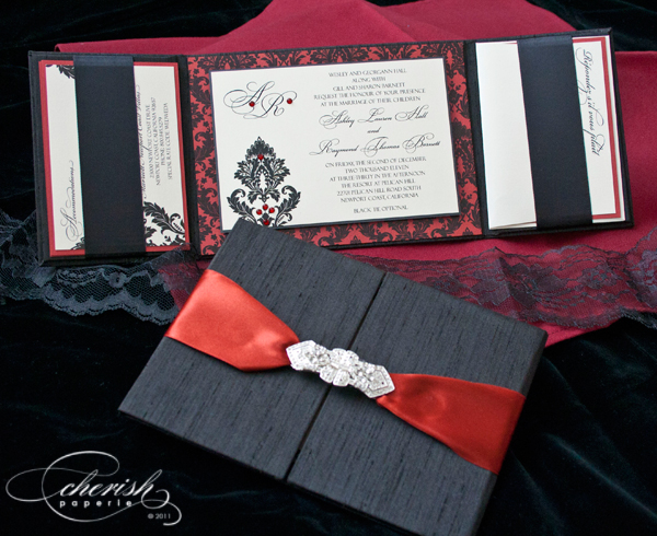 Define your event with a custom invitation crafted in Dupioni silk elegance