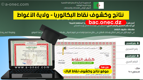 نتائج شهادة البكالوريا résultats du bac - مديرية التربية لولاية الأغواط - موقع نتائج البكالوريا - bac onec dz - وزارة التربية - كشوف نقاط البكالوريا - التسجيلات الجامعية - موقع الدراسة الجزائري - موقع البكالوريا في الجزائر جميع الشعب - مدونة التربية والتعليم