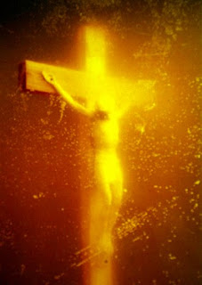 Jesus Christ on cross with golden shine and golden cross Christian religious photo free download