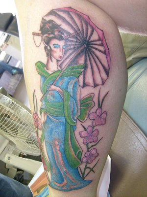 Calf Japanese Geisha Tattoo