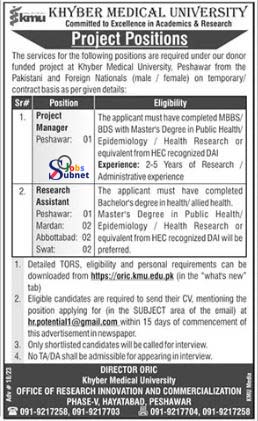 New Jobs At Khyber Medical University Peshawar 2023