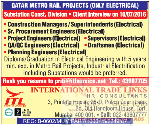 Qatar metro rail project job vacancies