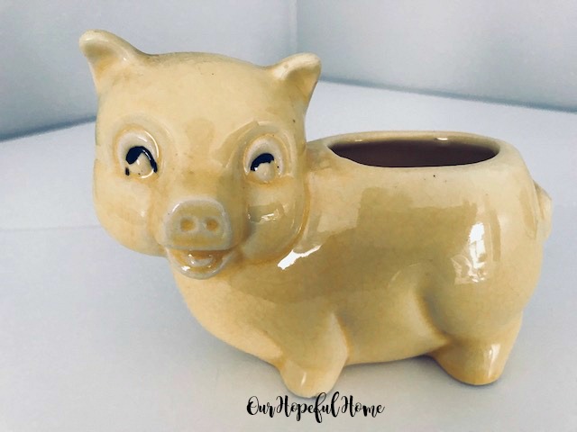 1950's yellow porcelain pig planter cold painted air plant container