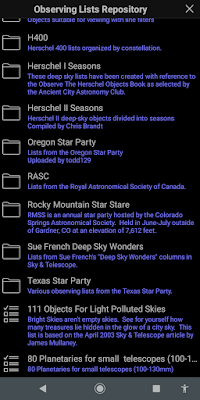 the SkySafari repository list from Sim Curr