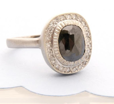 Black Diamond and White Gold Engagement Ring