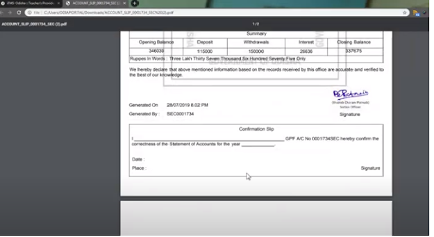 ifms odisha teacher pro account slip pdf