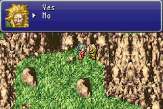 Banon asks a fateful question of Terra in Final Fantasy VI. (Start by saying 'No'.)