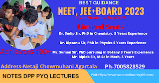 2022-2023 NEET JEE + BOARDS PREPARATION      2022-2023 NEET JEE + BOARDS PREPARATION BY DOCTORATE & 5 YEARS EXPERIENCED TEACHERS.  ONLINE & OFFLINE COURSES ARE AVAILABLE AT OUR SCHOOL OF LEARNING COACHING.  ADMISSION FOR NEET & JEE 2023 SESSION LIMITED SEATS.  CONTACT US FOR FURTHER DETAILS. NEET 2023 EXAM DATE  NEET 2023 SYLLABUS  NEET 2023 APPLICATION FORM  NEET 2023 SYLLABUS PDF  NEET 2023 PREPARATION  NEET 2023 CUTOFF  NEET 2023 NEWS  HOW TO GET 650+ IN NEET 2023  ONLINE & OFFLINE CLASSES AVAILABLE