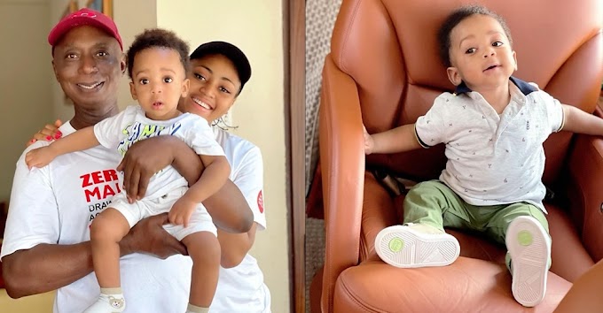 Regina Daniels' shares adorable video of her son, Munir, kicking a football ; says he is indirectly telling us his career.