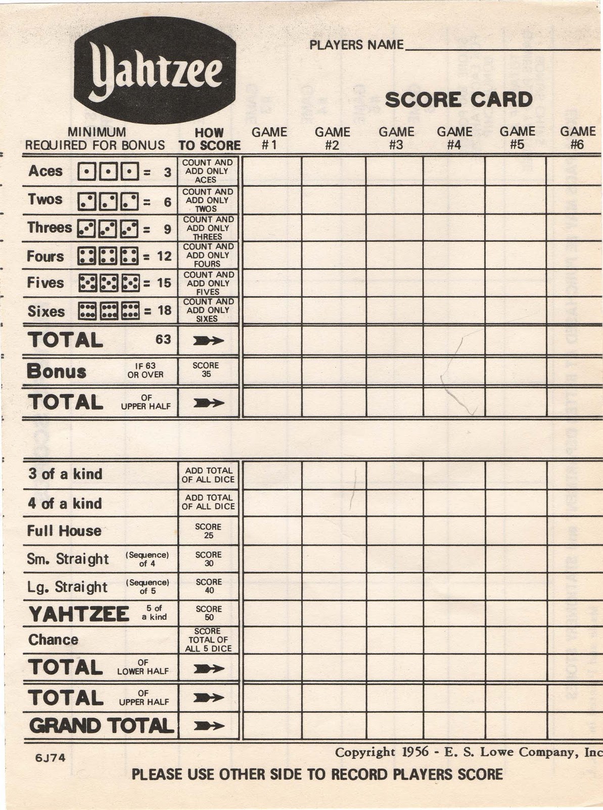 blank yahtzee score cards white gold