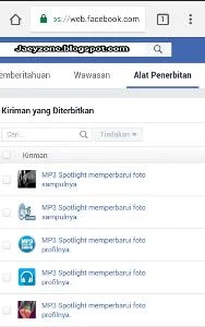 Cara hapus semua status di Fanpage Facebook melalui HP