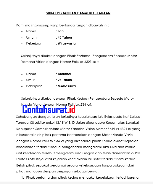 Surat Pernyataan Bersedia Membayar Ganti Rugi Kerusakan Mobil Motor Contoh Surat