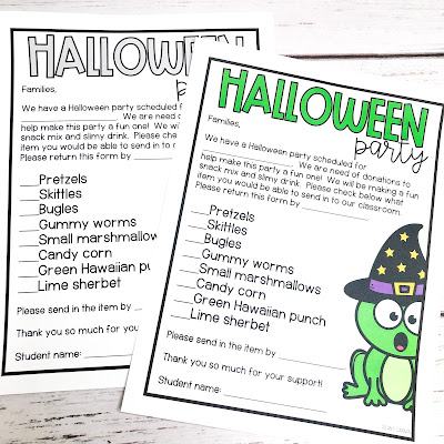 Classroom Halloween Party and Classroom Halloween Decorations for the story Bone Soup!  Halloween activities, Bone Soup recipes, and Halloween Kids' Drinks are all included!  Students will read the story, complete a Halloween directed drawing, create a Halloween trick or treat bag, and play Halloween BINGO!  Halloween gift tags are also included!