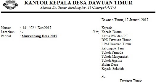 Contoh Surat Undangan Musrenbang Desa Sample Surat Undangan