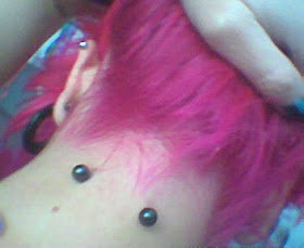 Neck Piercings with Pink Hair Style