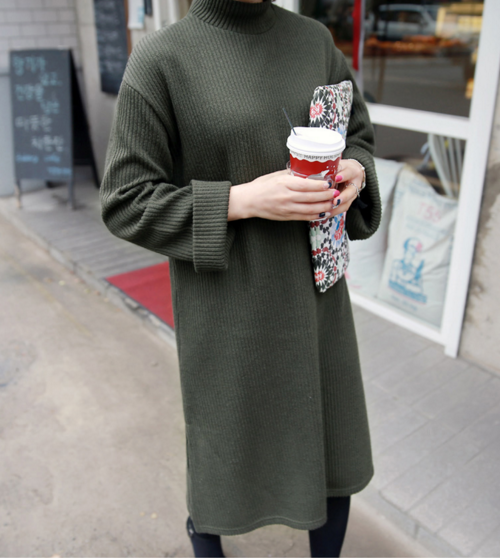 Mock Neck Knit Sweater Dress