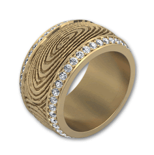 14k Gold Fingerprint Band with Diamonds