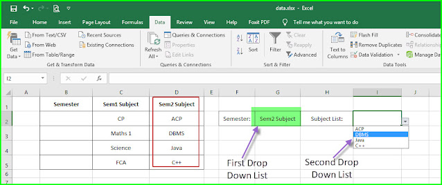 Create drop down list in excel