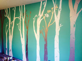 Birch tree mural, owl mural, portland oregon muralist, nursery tree mural, owl in tree mural