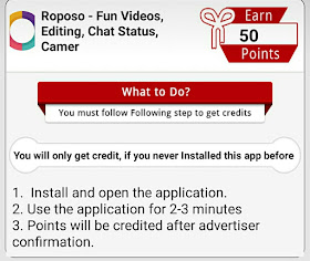 How To complete Roposo- Fun videos, editing, Chat status, Camer  self earning  100 point offer  in champ cash