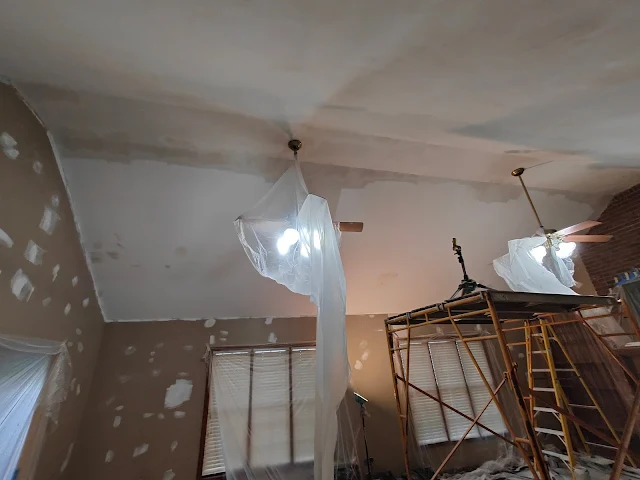 Popcorn Ceiling Removal, Skim coating, priming and patching