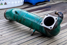 Photo of the exhaust elbow for Ravensdale's port engine after it had been welded