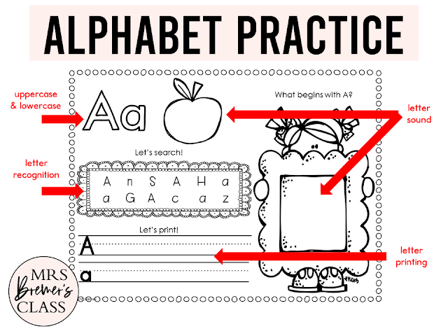 Alphabet worksheets to practice letter recognition, letter sounds, letter writing, and phonics skills for Kindergarten & First Grade