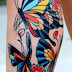 Flowers Butterfly Full Leg Women Tattoo Designs