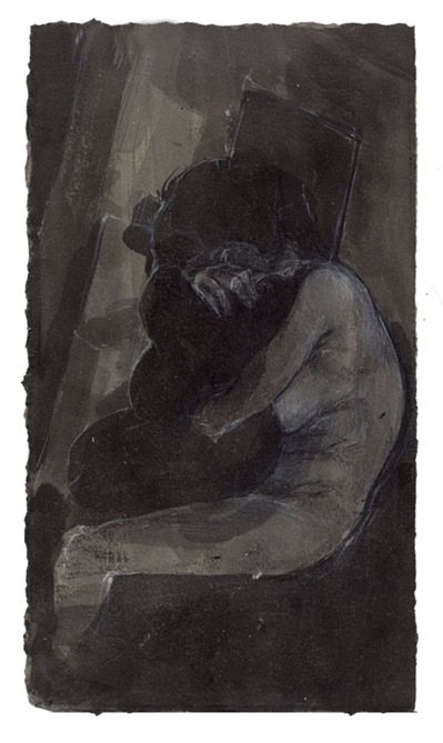paper with Black White Charcoal over an initial gestural InkWash paper with Black White Charcoal over an initial gestural InkWash