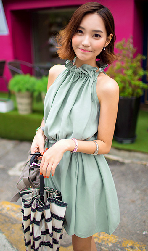 Frilly Halter Self-Tie Dress