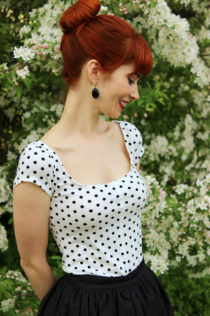 Black and White Polka Dot Form Fitted Tee From SheIn