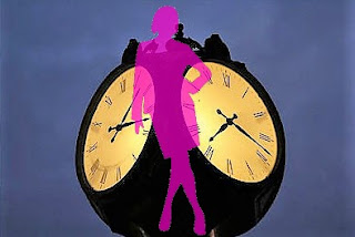 Dual clocks with eerie lady silhouette.