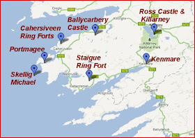 Map of the Ring of Kerry drive with all the tourist attractions, Killarney, Ireland