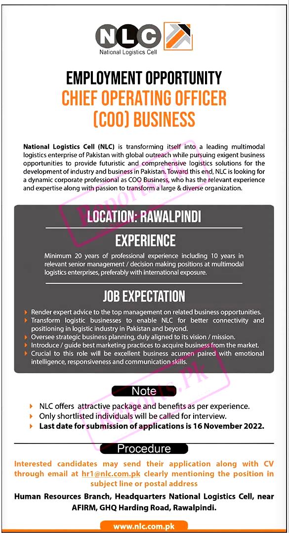 National Logistics Cell NLC Jobs 2022 New Ads Online Form-NLC Career Opportunities