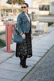 Black lace skirt, peacock leather jacket, Barneys originals leather jacket, Fashion and Cookies, fashion blogger