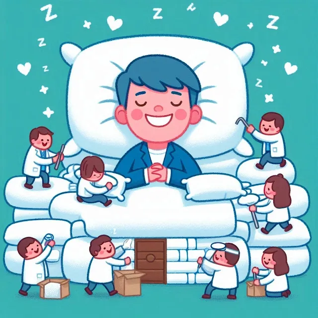 "코를 고는 남성 옆에서 잠을 이루지 못하고 귀를 막고 있는 여성"