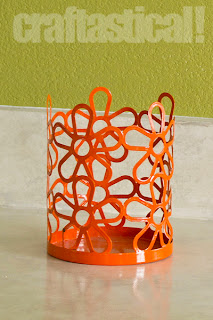 metal, orange, flower candle holder, thrifted