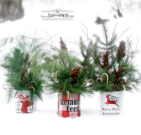 Natural Greens Stenciled Christmas buckets Old Sign stencils Bliss-Ranch.com