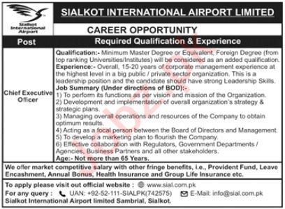 Sialkot International Airport Ltd Management Jobs In Sialkot 2023