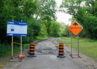 Construction sign on East Don Trail